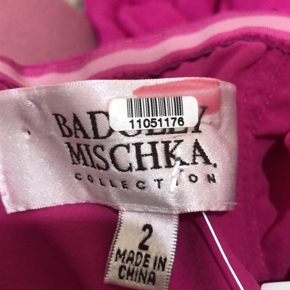 Badgley Mischka Fluorescent Chiffon Gown Size 2 Magenta Pink Pleated Maxi Dress - Picture 5 of 9